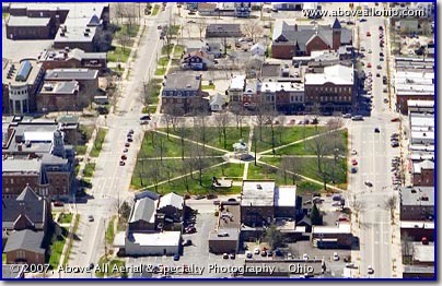 Aerial photo of "The Square" in historic downtown Medina, Ohio