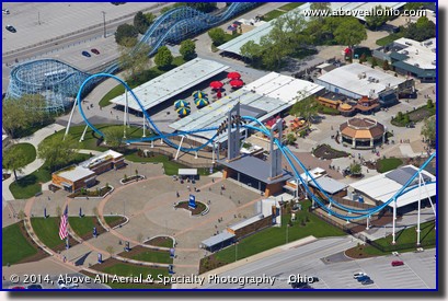 An aerial view of The GateKeeper roller coaster at Cedar Point in Sandusky, OH.