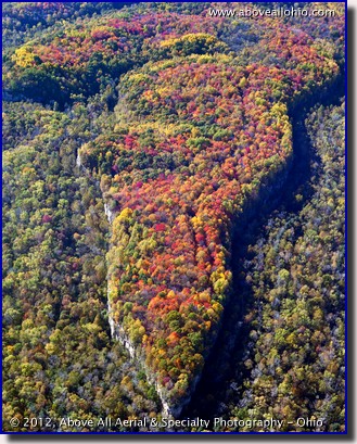 An aerial view of fall colors in the Simco Wetlands Wilderness Area near Coshocton, OH.