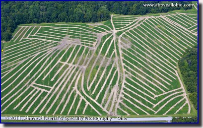 An aerial view of a field which recently had drainage tile installed. Near New London, OH.