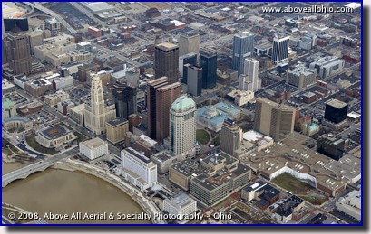 Aerial view of downtown Columbus, Ohio, looking northeast
