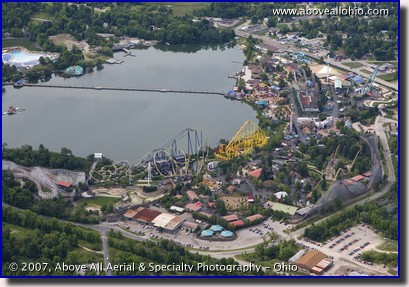 Aerial photograph of Geauga Lake amusement park near Aurora, OH