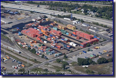 Aerial photograph of an intermodal yard in Michigan